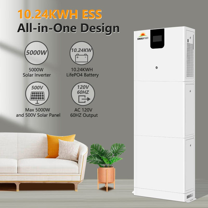 SunGold Power 5000W Solar Inverter+10.24KWH LifePO4 Battery Energy Storage 48V System