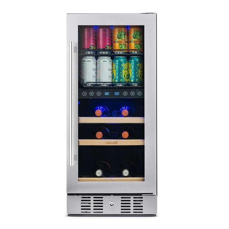 Newair - 15” 9-Bottle/48 Can Built-in/Freestanding Dual-Zone Wine & Beverage Center NWB057SS00