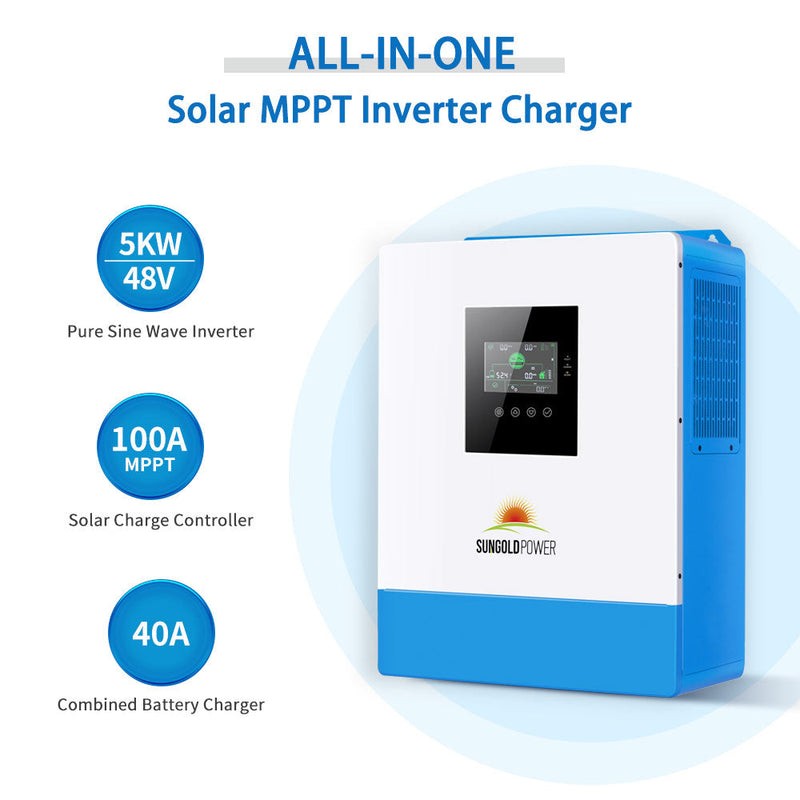 Sun Gold Off-Grid Solar Kit 5000W 48VDC 120V 10.24KWH PowerWall Lithium Battery 6 X 370 Watts Solar Panels SGM-5K10M