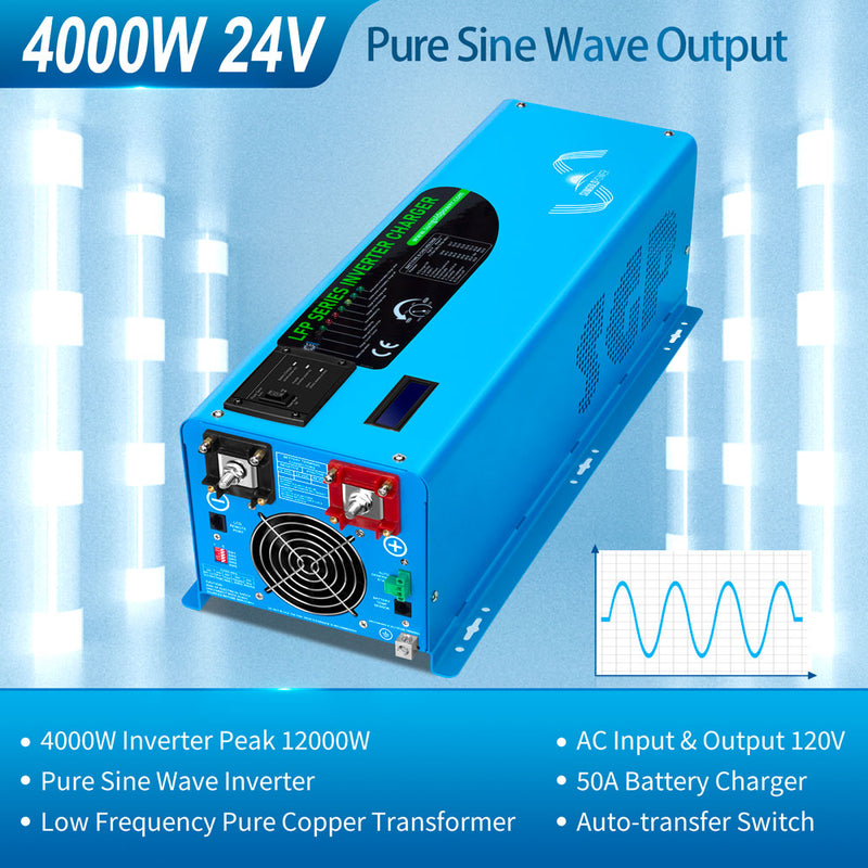 4000W DC 24V Pure Sine Wave Inverter With Charger - LFP4K24V120VSG