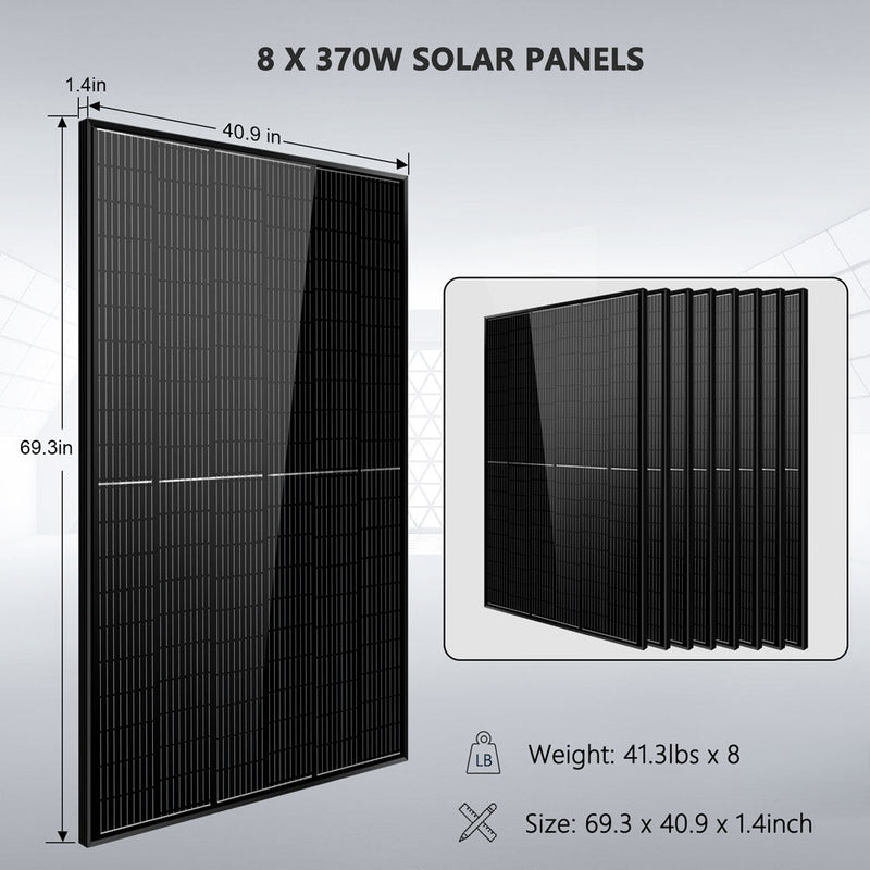 Sun Gold Off-Grid Solar Kit 6000W 48VDC 120V/240V LifePo4 10.48KWH Power Wall Lithium Battery 8 X 370 Watts Solar Panels SGR-6KL48C