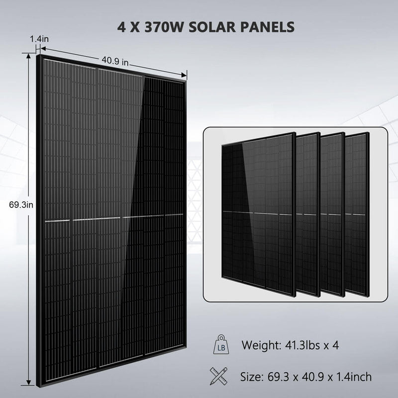 Sun Gold Off-Grid Solar Kit 6500W 48VDC 120VAC 5.12KWH PowerWall Lithium Battery 4 X 370 Watts Solar Panels SGM-655M