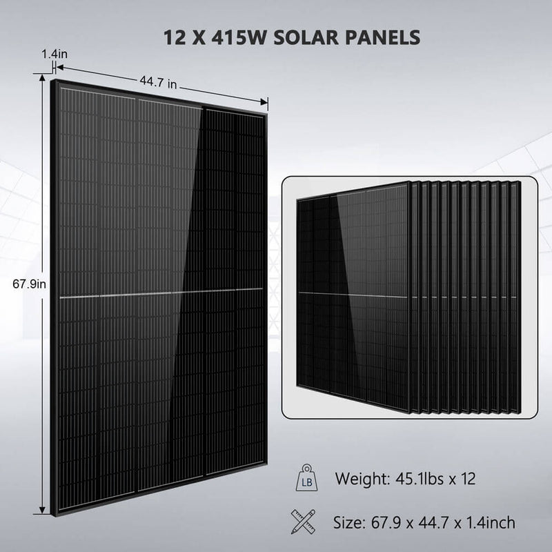 Sun Gold OFF GRID SOLAR KIT 12 X 415 WATTS SOLAR PANELS 4 X 5.12KWH LITHIUM BATTERY 8000W SOLAR INVERTER 48VDC 120V/240V SGM-8K20