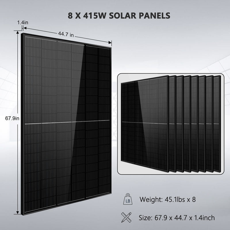 Sun Gold Off-Grid Solar Kit 8000W 48VDC 120V/240V LifePo4 10.24KWH Lithium Battery 8 X 415 Watts Solar Panels SGR-8K10E