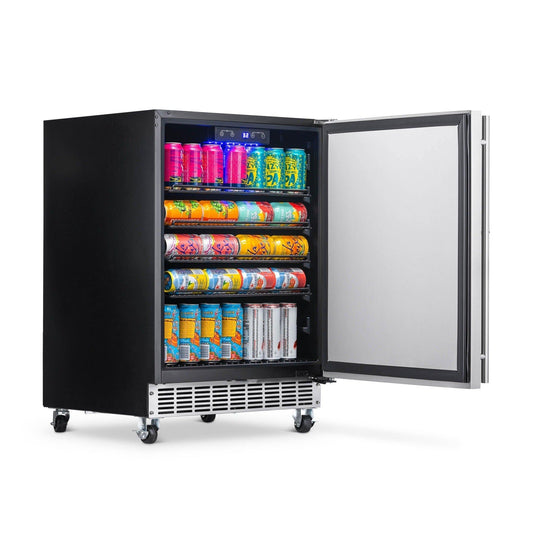 Newair - 24” 160-Can Built-in/Portable Weatherproof Outdoor Beverage Fridge NOF160SS00 - Stainless Steel w/ Auto-Closing Door & Easy Glide Casters