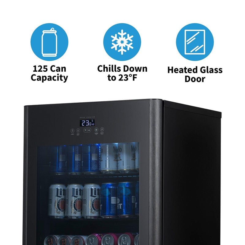 Newair Froster 125-Can Freestanding Black Beverage Center NBF125BK00 - Chills Down to 23 Degrees!