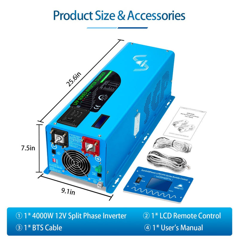 4000W DC 12V Split Phase Pure Sine Wave Inverter With Charger - LFP4K12V240VSP