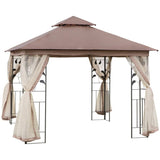 Outsunny 10' x 10' Outdoor Patio Gazebo Canopy with 2-Tier Polyester Roof - 84C-100BN