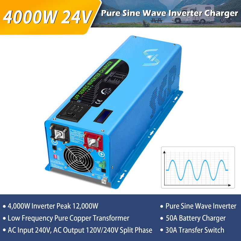 4000W DC 24V Split Phase Pure Sine Wave Inverter With Charger - LFP4K24V240VSP