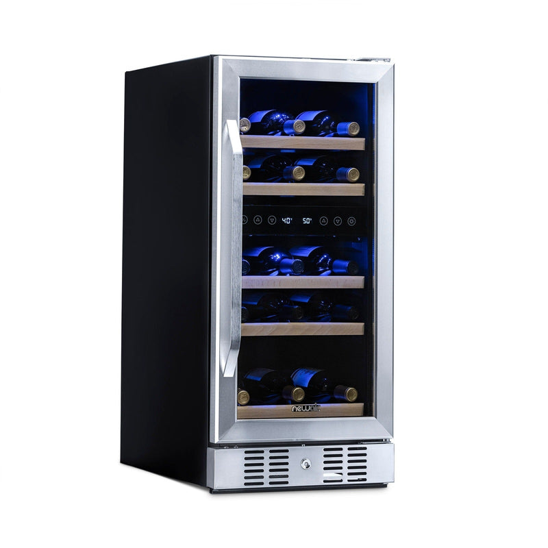 NewAir - 15" 29-Bottle Dual-Zone Wine Cooler AWR-290DB Stainless Steel w/ Beech Wood Shelves