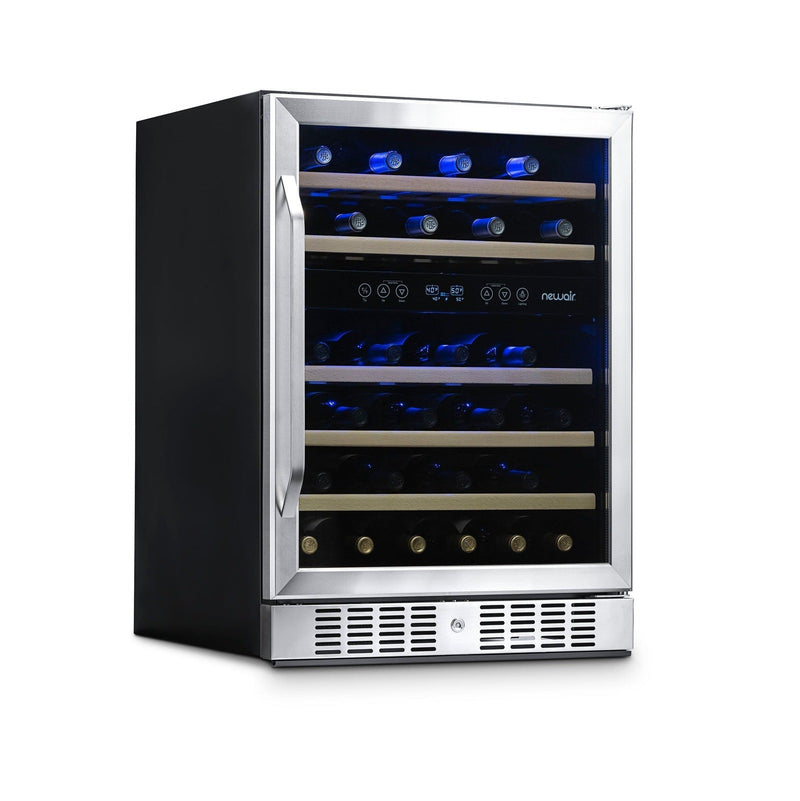 Newair - 24” 46-Bottle Dual-Zone Built-in/Freestanding Wine Cooler AWR-460DB - Stainless Steel w/ Beech Wood Shelves