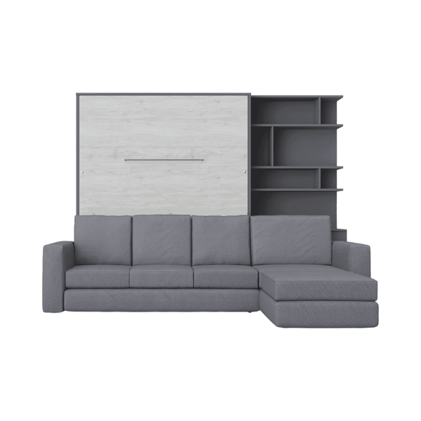 Maxima House Murphy Bed INVENTO European Queen size with a Sectional Sofa and a Bookcase, mattress included - IN014/17GW-LG - Backyard Provider