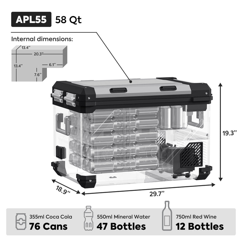 NEW! APL55-Silver Dual Zone 12 Volt Fridge | ICECO