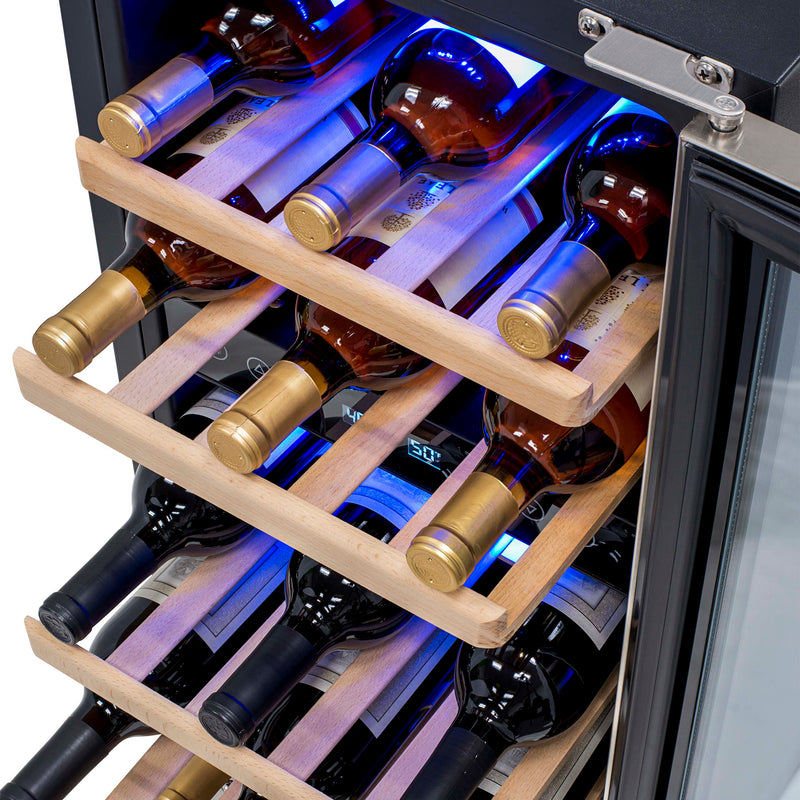 NewAir - 15" 29-Bottle Dual-Zone Wine Cooler AWR-290DB Stainless Steel w/ Beech Wood Shelves