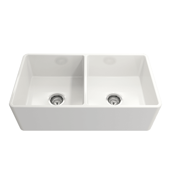 Bocchi Classico Farmhouse Apron Front Fireclay 33" Double Bowl Kitchen Sink. Available in 9 Colors! - 1139-001-0120