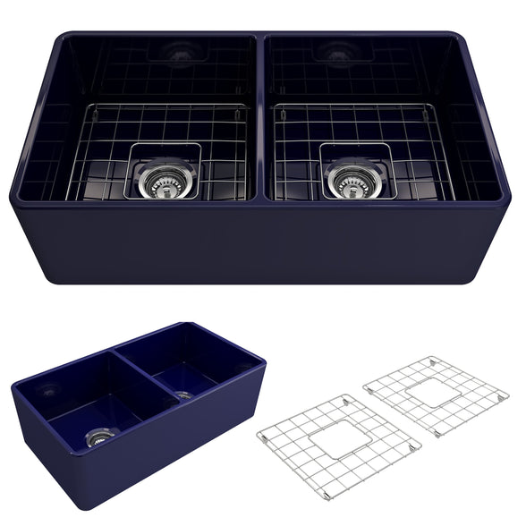 Bocchi Classico Farmhouse Apron Front Fireclay 33" Double Bowl Kitchen Sink. Available in 9 Colors! - 1139-001-0120