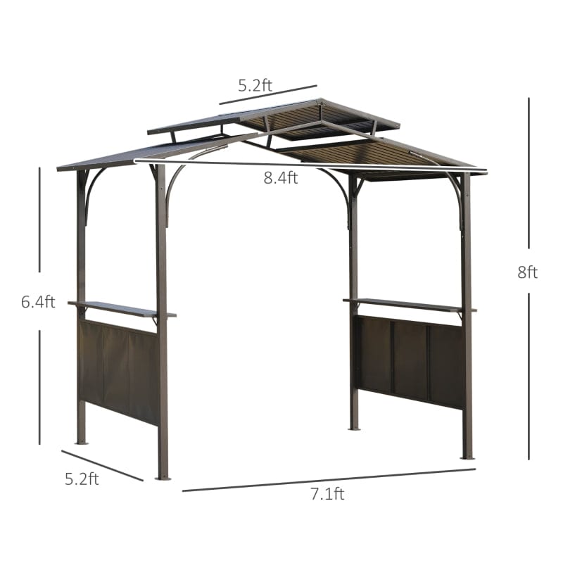 Outsunny 8'x5' BBQ Grill Gazebo with 2 Side Shelves, Outdoor Double Tiered Interlaced Polycarbonate Roof with Steel Frame - 84C-221