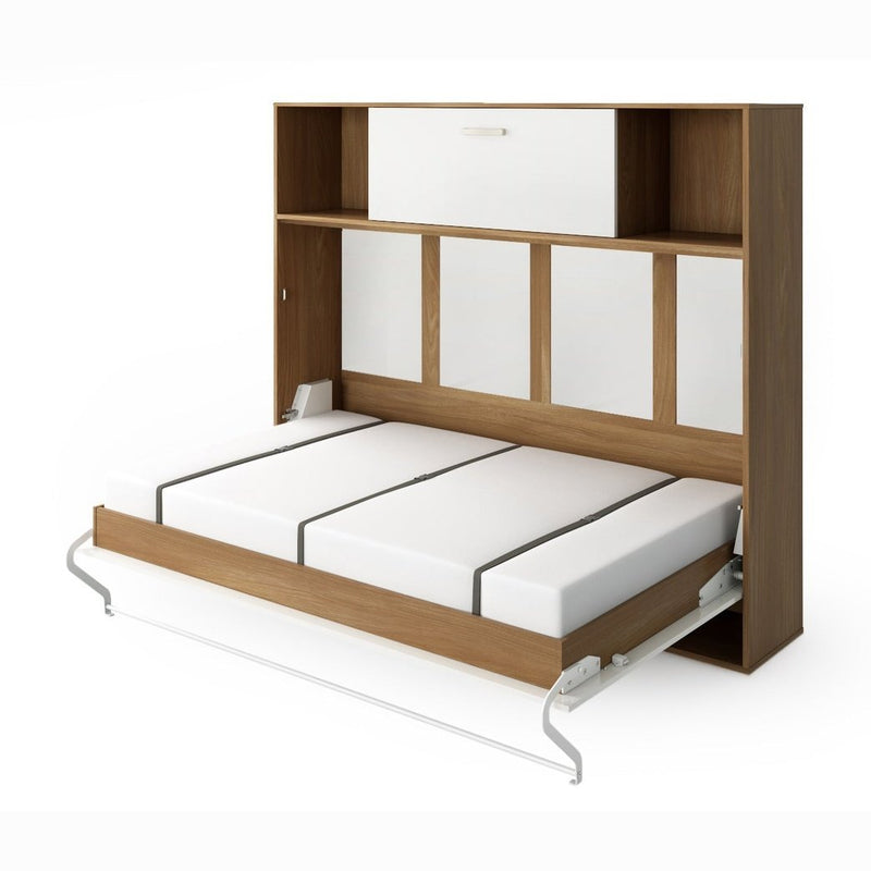 Maxima House Horizontal Murphy Bed Invento, European Full Size with a cabinet on top, mattress included - IN120H-13W - Backyard Provider