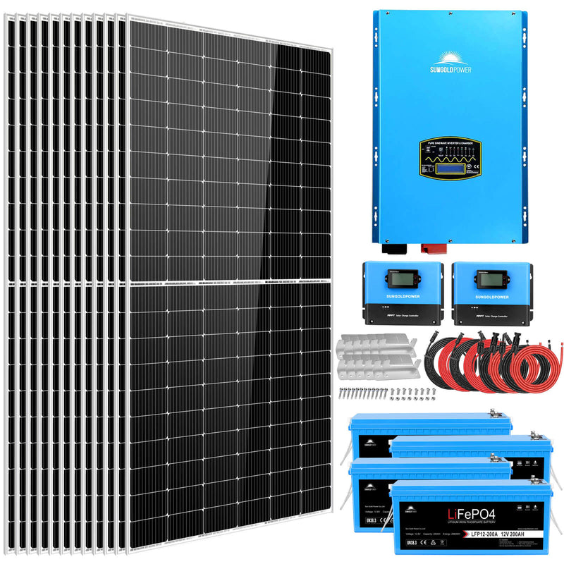 SunGold Complete off Grid Solar Kit 12000W 48V 120V/240V output 10.24KWH Lithium Battery 5400 Watt Solar Panel - SGK-12MAX