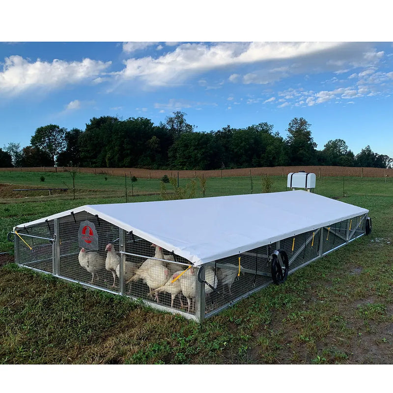 12x24 Alumi-Coop Mobile Chicken Broiler Coop - Coop, Tray Feeders, Bell Waterer, 26 Gal Water Tank - 3505