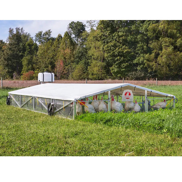 12x24 Alumi-Coop Mobile Chicken Broiler Coop - Coop, Tray Feeders, Bell Waterer, 26 Gal Water Tank - 3505