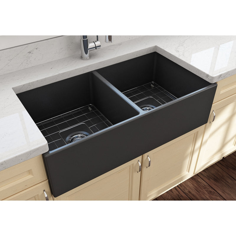 Bocchi Contempo Apron Front Fireclay 36" Double Bowl Kitchen Sink. Available in 9 Colors! - 1350-014-0120