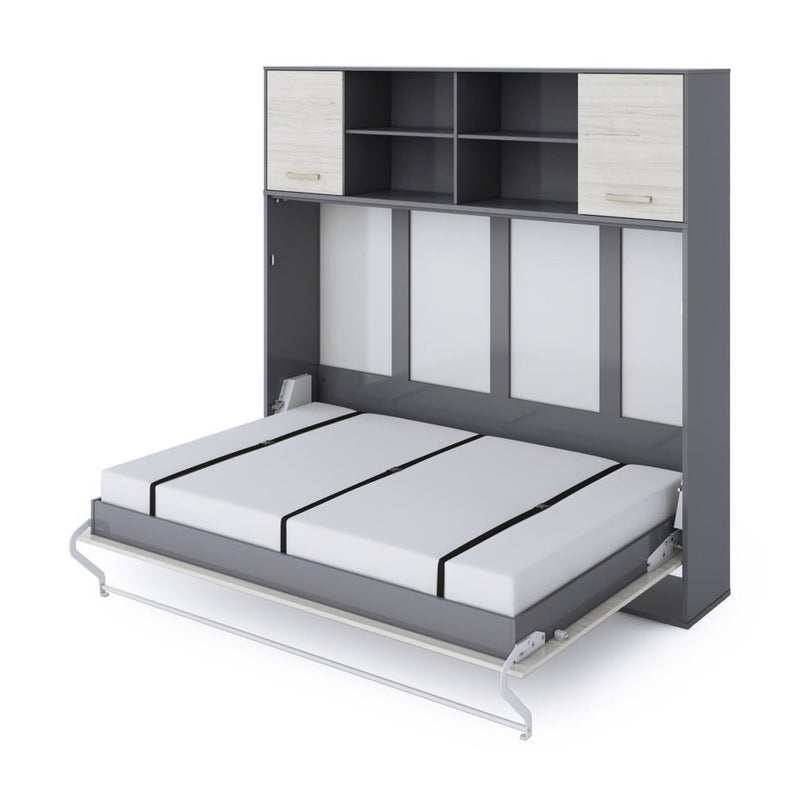 Maxima House Invento Horizontal Wall Bed, European Full XL Size with a cabinet on top - IN140H-12W - Backyard Provider