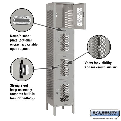 Salsbury 15" Wide Four Tier Vented Metal Locker - 1 Wide - 84168GY-U