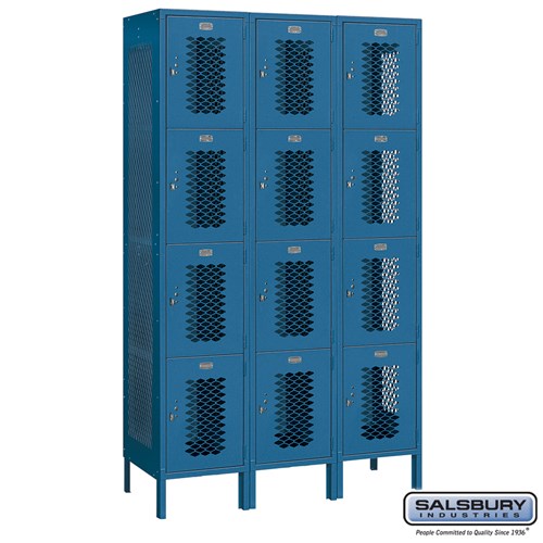 Salsbury 15" Wide Four Tier Vented Metal Locker - 3 Wide - 84368GY-A