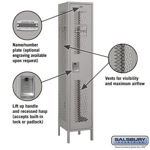 Salsbury 15" Wide Single Tier Vented Metal Locker - 1 Wide - 81165GY-U