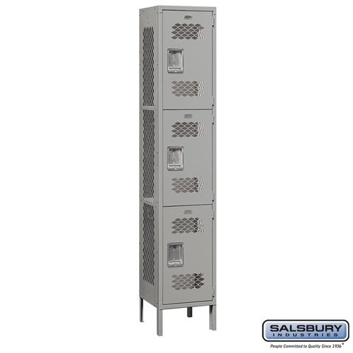 Salsbury 15" Wide Triple Tier Vented Metal Locker - 1 Wide - 83165GY-U