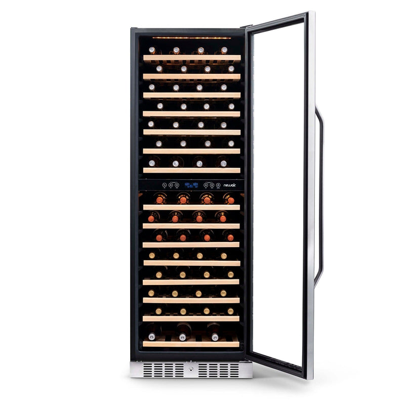 Newair - 27” 160-Bottle Dual-Zone Built-in/Freestanding Stainless Steel Wine Fridge AWR-1600DB - w/ Smooth Rolling Shelves