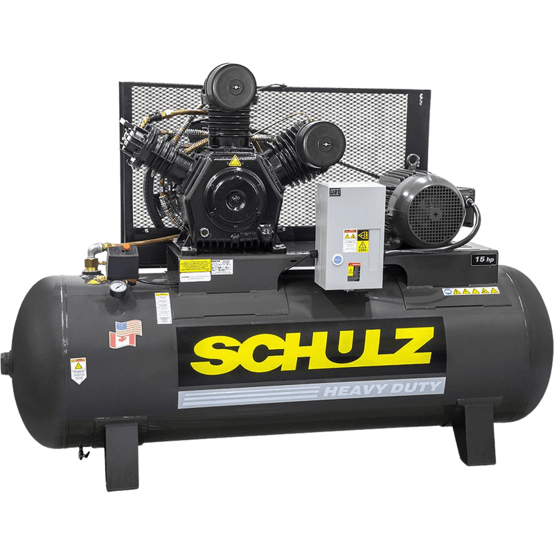 Schulz V-Series Air Compressor 15 HP 120 gal. 2-Stage 208-230V 3-Phase Horizontal New -15120HW60X-3