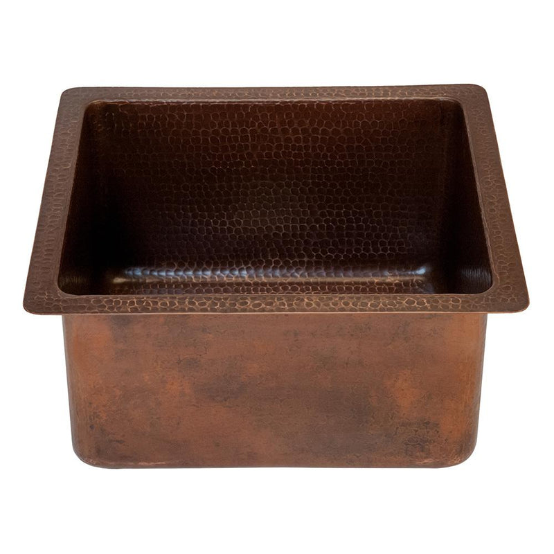 Rustic Premier Copper 16 in. Gourmet Rectangular Hammered Copper Bar and Prep Sink - BREC16DB