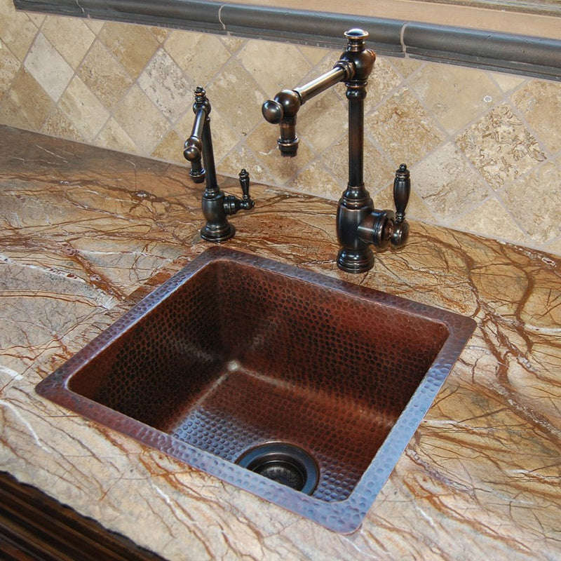 Rustic Premier Copper 16 in. Gourmet Rectangular Hammered Copper Bar and Prep Sink - BREC16DB