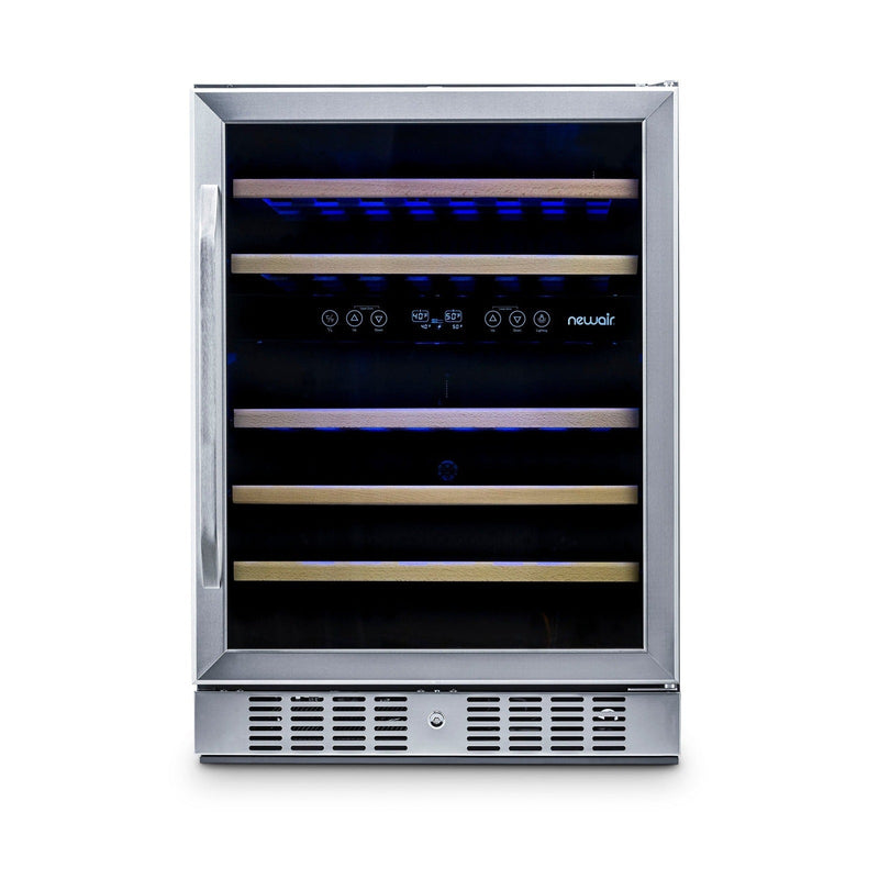 Newair - 24” 46-Bottle Dual-Zone Built-in/Freestanding Wine Cooler AWR-460DB - Stainless Steel w/ Beech Wood Shelves