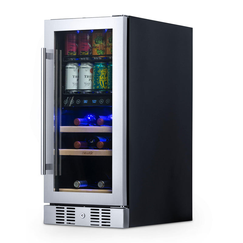 Newair - 15” 9-Bottle/48 Can Built-in/Freestanding Dual-Zone Wine & Beverage Center NWB057SS00