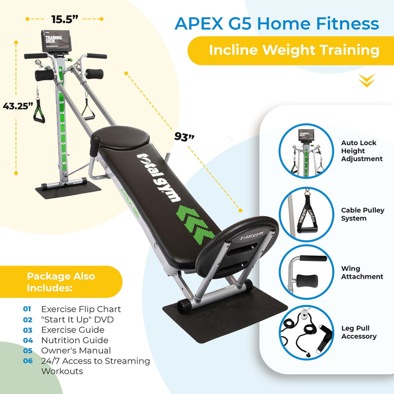 Total Gym APEX G5 Home Fitness Incline Weight Trainer with 10 Resistance Levels - 170674