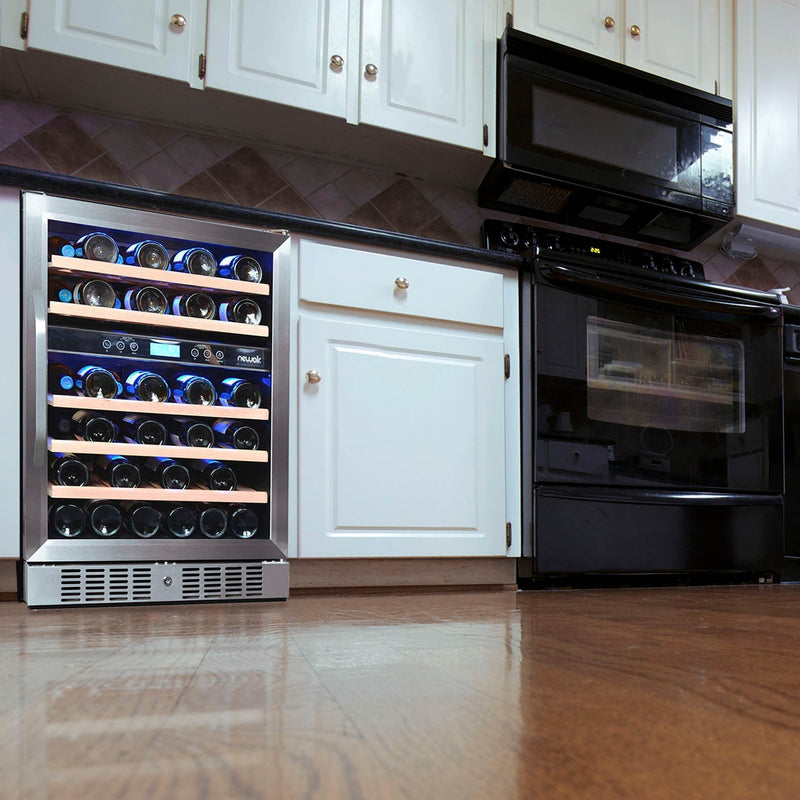 Newair - 24” 46-Bottle Dual-Zone Built-in/Freestanding Wine Cooler AWR-460DB - Stainless Steel w/ Beech Wood Shelves