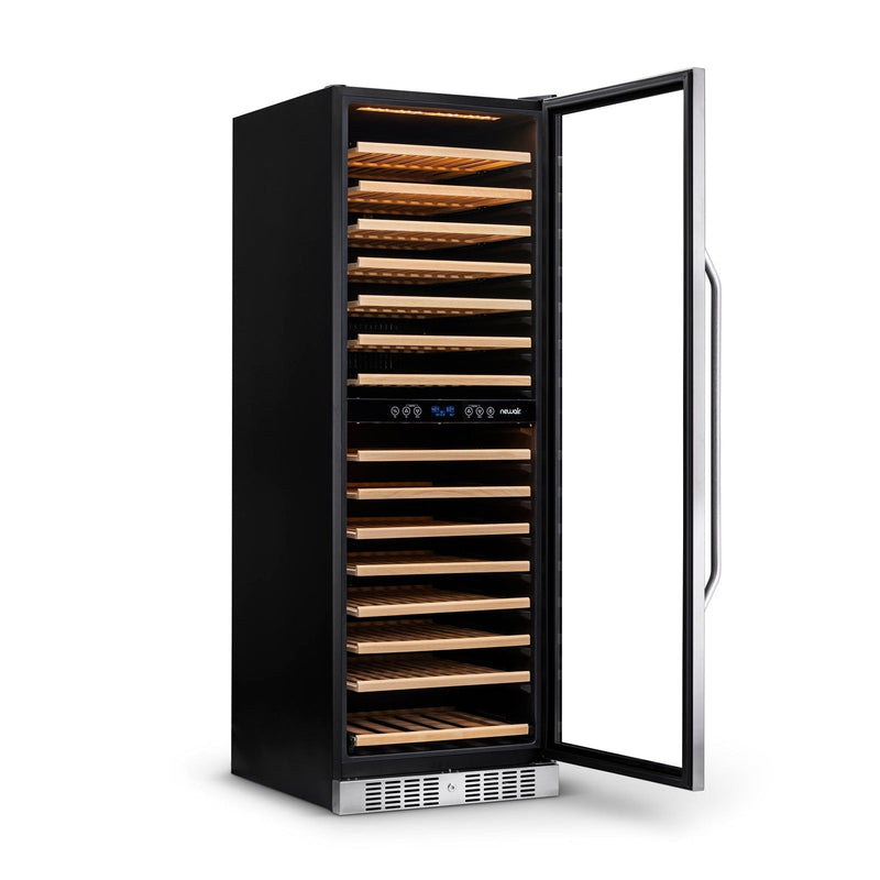 Newair - 27” 160-Bottle Dual-Zone Built-in/Freestanding Stainless Steel Wine Fridge AWR-1600DB - w/ Smooth Rolling Shelves