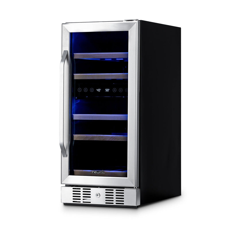 NewAir - 15" 29-Bottle Dual-Zone Wine Cooler AWR-290DB Stainless Steel w/ Beech Wood Shelves