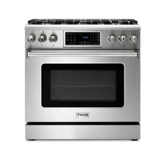 Thor Kitchen Appliance Package - 36 In. Propane Gas Range, Range Hood, Microwave Drawer, Refrigerator, Dishwasher, AP-TRG3601LP-C-2