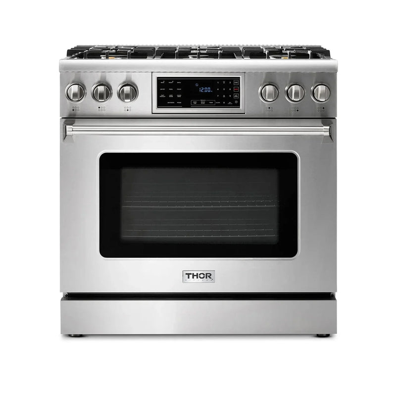 Thor Kitchen Appliance Package - 36 In. Gas Range, Range Hood, Microwave Drawer, Refrigerator, Dishwasher, AP-TRG3601-W-5