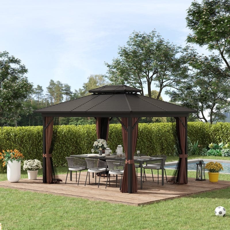 Outsunny Outdoor 2-Tier 12'x10' Patio Hard Top Aluminum Gazebo - 84C-145BN