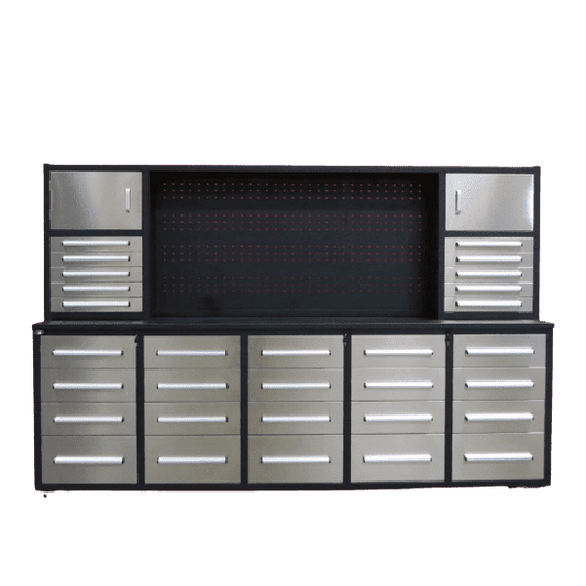 Chery Industrial 10' Storage Cabinet with Workbench 30 Drawers