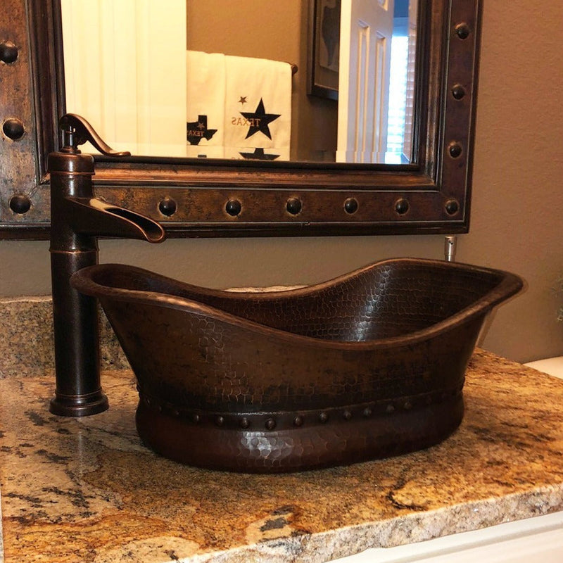 Rustic Premier Copper 20 inches Bathtub Vessel Hammered Copper Sink - VBT20DB