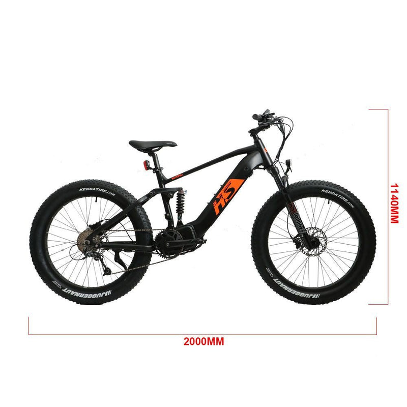 Performer 2024 Eunorau FAT-HS 1000W 48V 14Ah Mid Drive Fat Tire Suspension Electric Bike