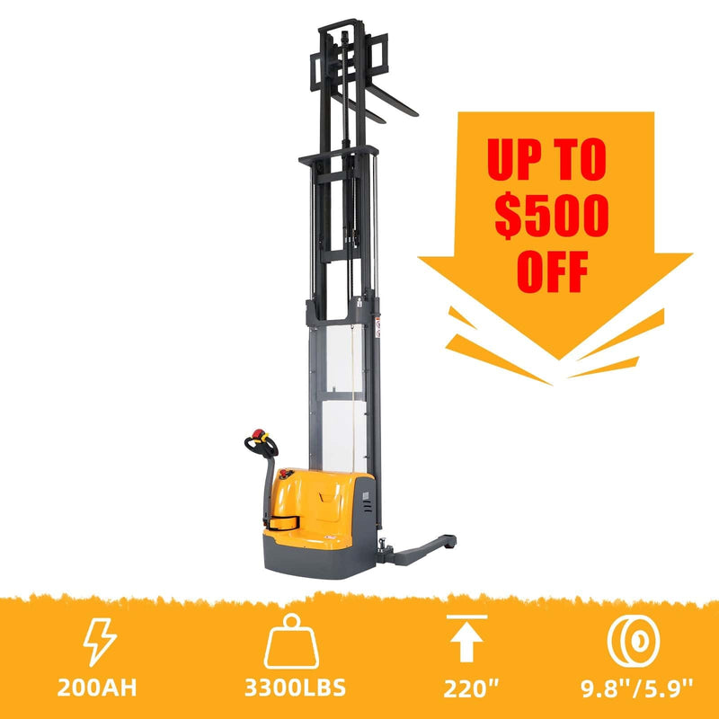 Apollolift Powered Forklift Full Electric Walkie Stacker 3300 lbs Cap. 220"Lifting A-3030 - Backyard Provider