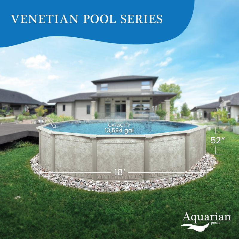 Aquarian Khaki Venetian 18ft x 52in Backyard Above Ground Swimming Pool Package - 99876