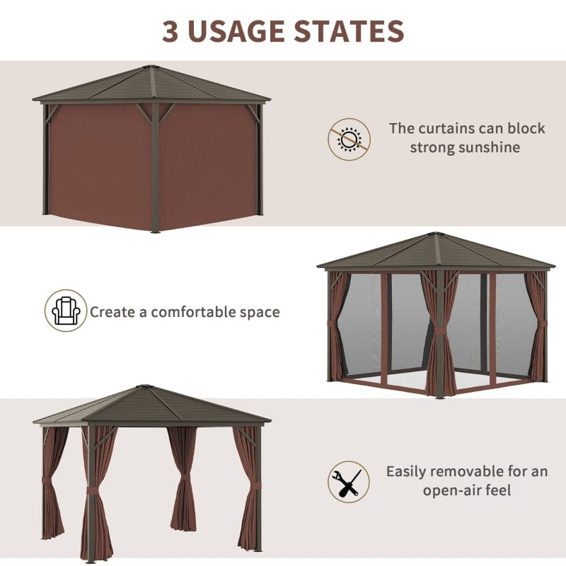 Outsunny 10x10 Hardtop Gazebo with Aluminum Frame - 84C-094V01BN